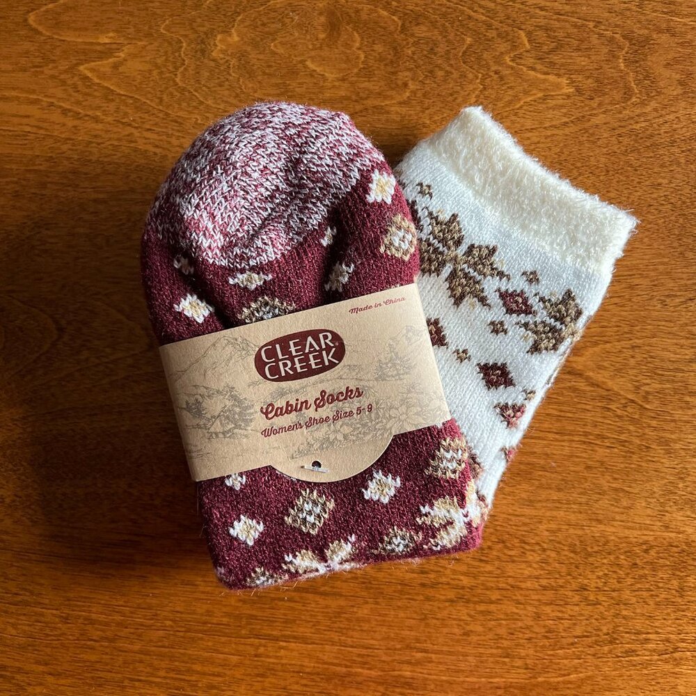 Clear Creek crimson fair isle cabin socks NWT